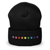 Embroidered Gilbert Baker Pride Beanie: Pride Flag Horizontal Circle Design