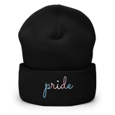 Transgender Pride Beanie: Cursive 'Pride' in Gradient Colors