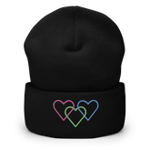Polysexual Pride Beanie: Interlaced Heart Outlines Embroidered Hat