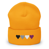 Embroidered Asexual Beanie: Pride Flag Horizontal Heart Design