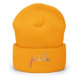 Bigender Pride Beanie: Cursive 'Pride' in Gradient Colors