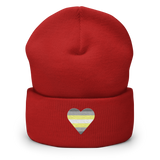 Demigender Flag Embroidered Heart Beanie: Celebratory LGBTQ+ Pride Design
