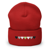 Embroidered Agender Beanie: Pride Flag Horizontal Heart Design