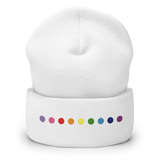 Embroidered Gilbert Baker Pride Beanie: Pride Flag Horizontal Circle Design