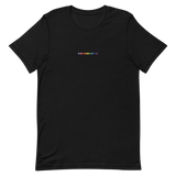 Embroidered Gilbert Baker Pride T-Shirt: Pride Flag Horizontal Heart Design