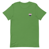 Genderfluid Flag Embroidered Heart T-Shirt: Celebratory LGBTQ+ Pride Design