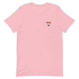 Lesbian Flag Embroidered Heart T-Shirt: Celebratory LGBTQ+ Pride Design