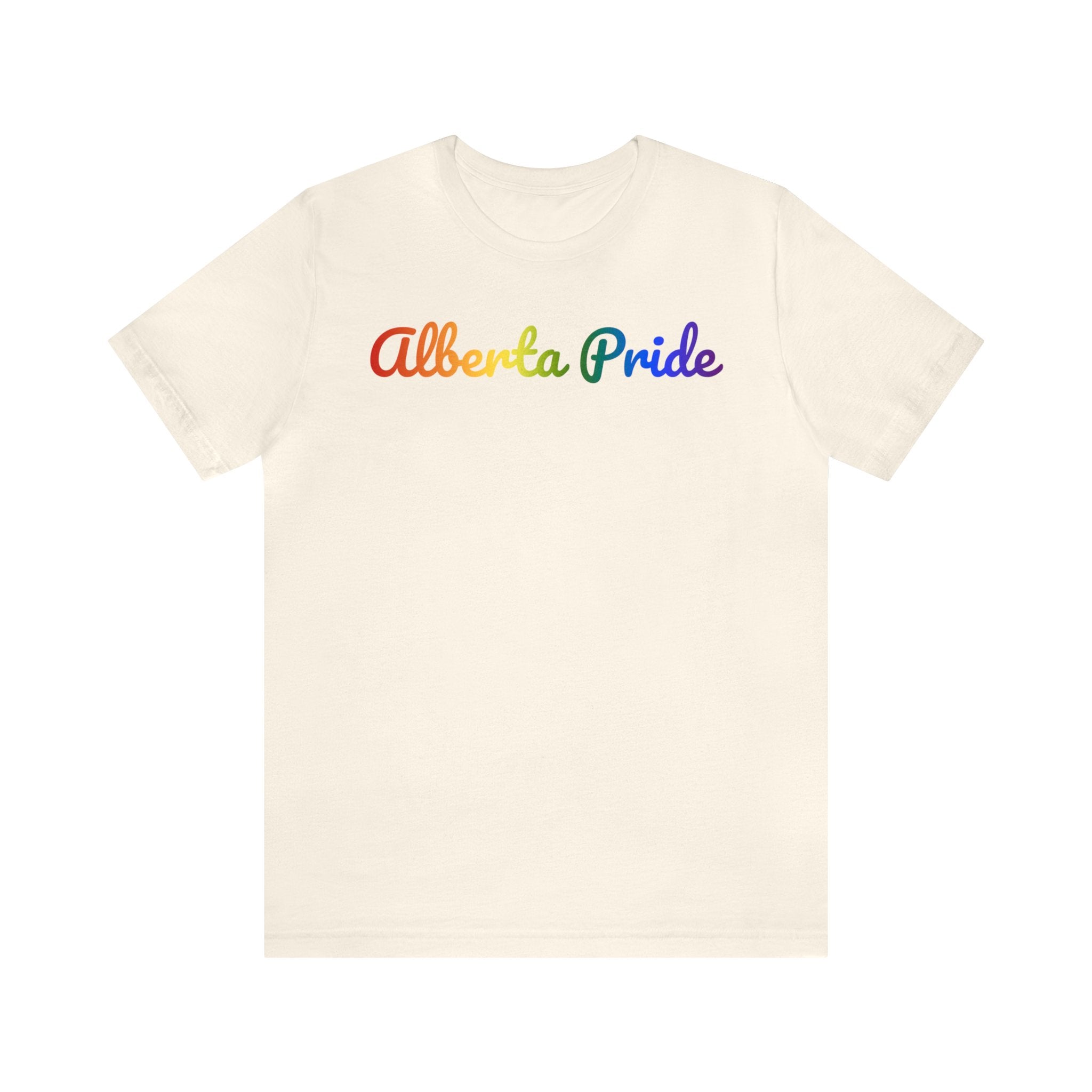 Alberta Pride T-Shirt: Flowing Cursive Design with LGBTQ+ Gradient