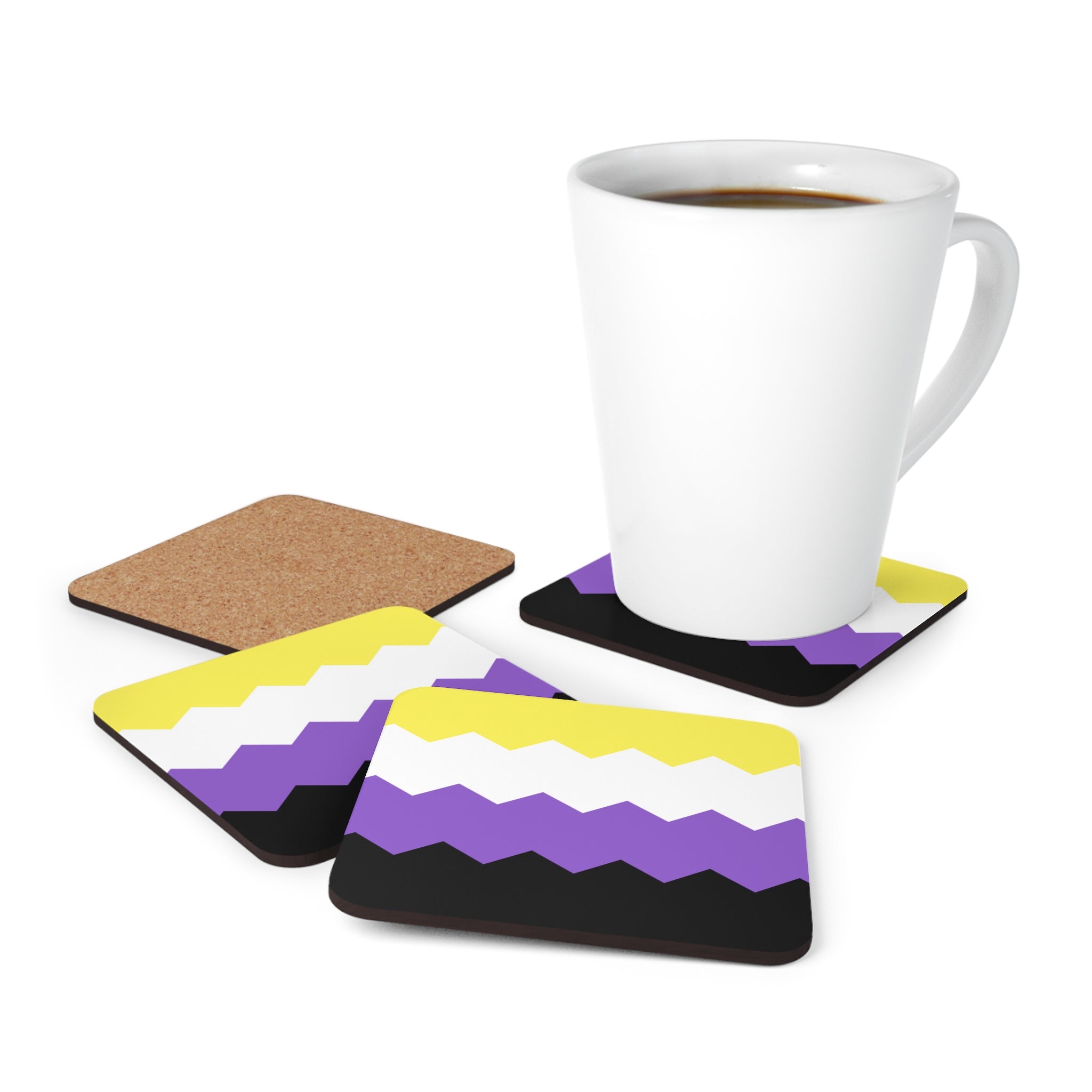 Nonbinary Flag Coaster Set: 4 Corkwood Wavey Drink Coasters