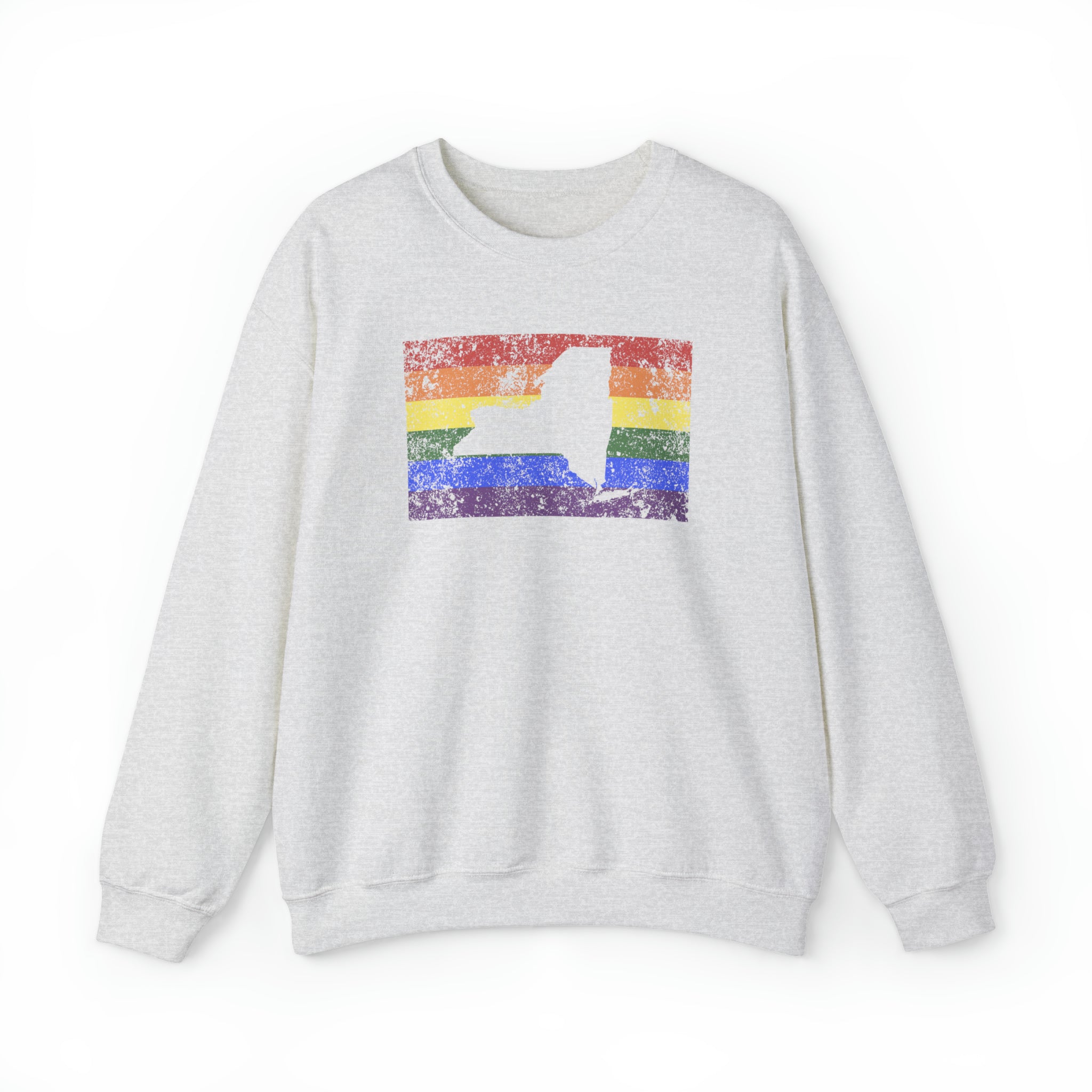 New York Pride Flag Sweater: Rainbow LGBTQ+ State Silhouette Distressed Sweatshirt