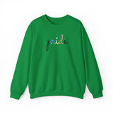 Queer Pride Sweater: Flowing Cursive 'Pride' in Gradient Hues