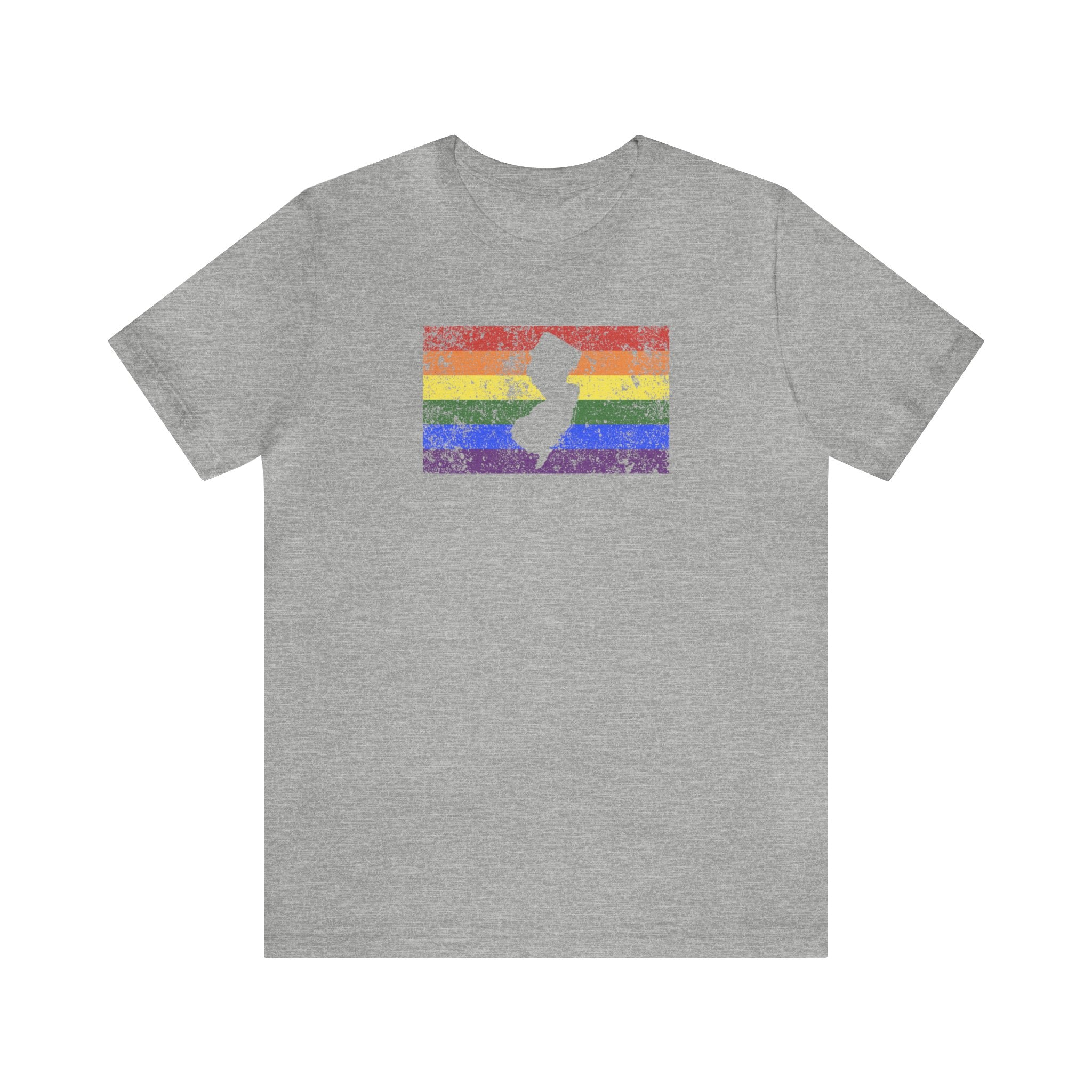 New Jersey Pride Flag Tee: Rainbow LGBTQ+ State Silhouette Distressed Shirt