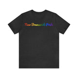 New Brunswick Pride T-Shirt: Flowing Cursive Design with LGBTQ+ Gradient