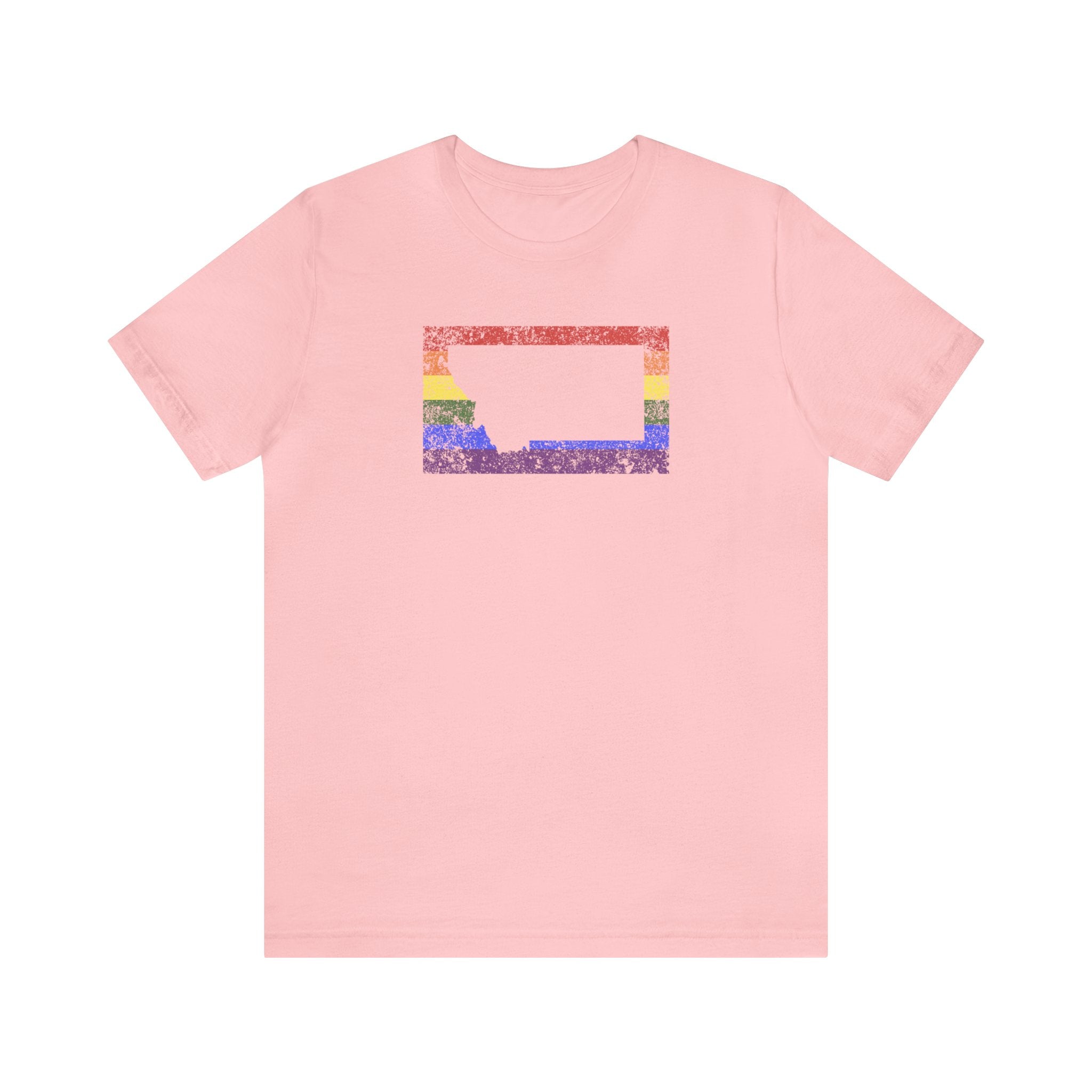 Montana Pride Flag Tee: Rainbow LGBTQ+ State Silhouette Distressed Shirt