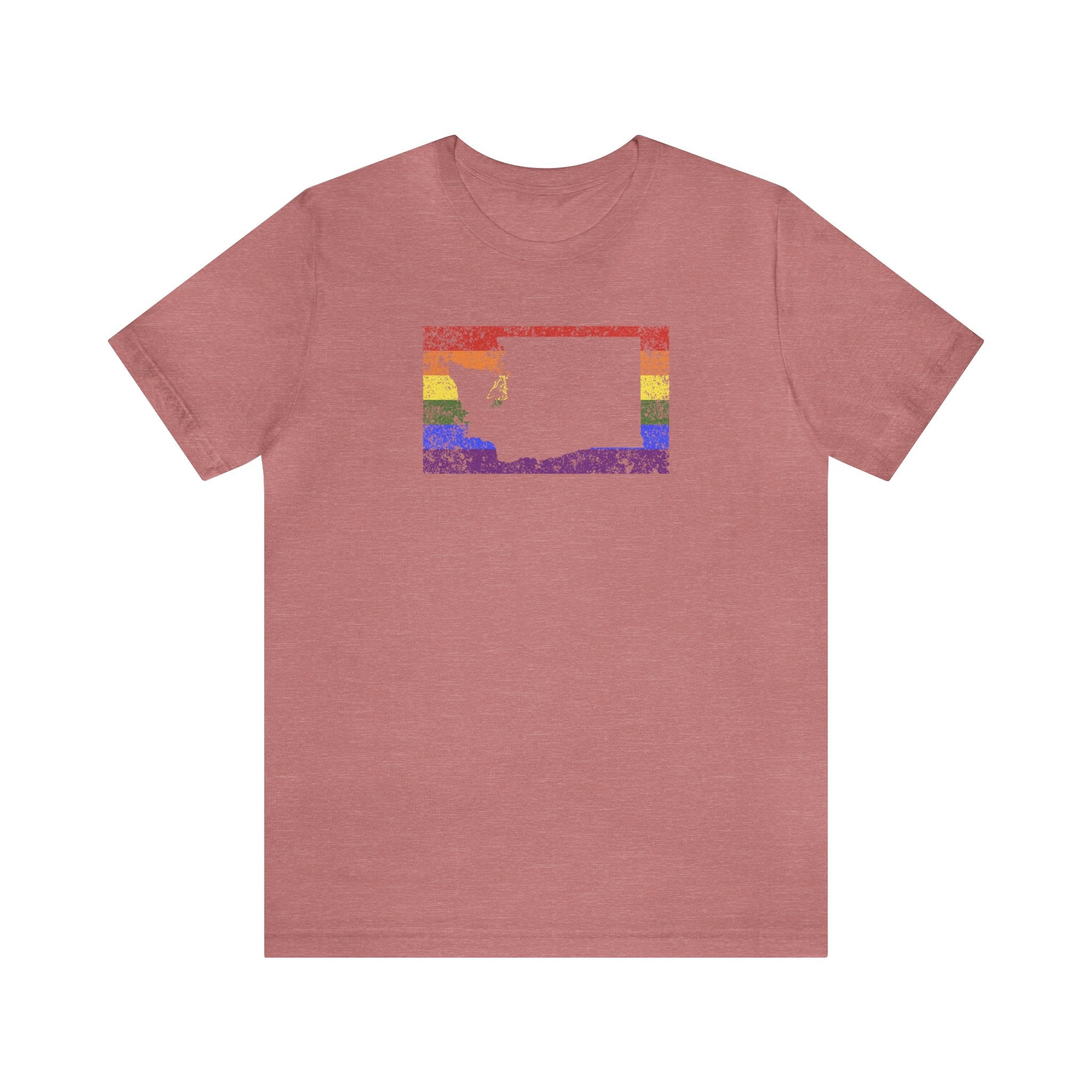 Washington Pride Flag Tee: Rainbow LGBTQ+ State Silhouette Distressed Shirt