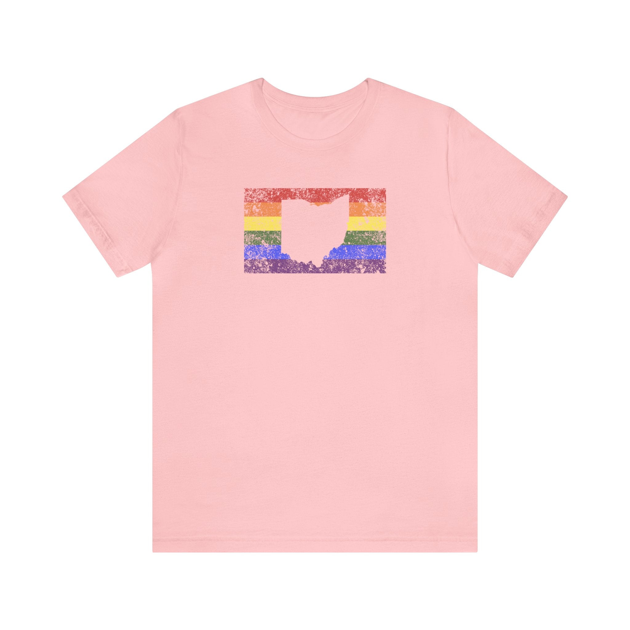 Ohio Pride Flag Tee: Rainbow LGBTQ+ State Silhouette Distressed Shirt