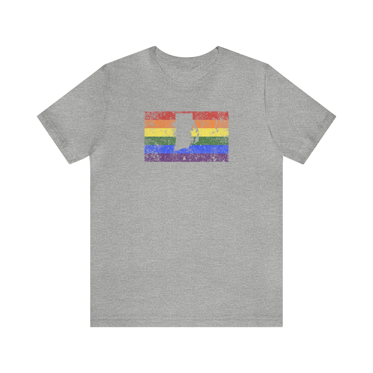 Rhode Island Pride Flag Tee: Rainbow LGBTQ+ State Silhouette Distressed Shirt