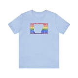 Arkansas Pride Flag Tee: Rainbow LGBTQ+ State Silhouette Distressed Shirt