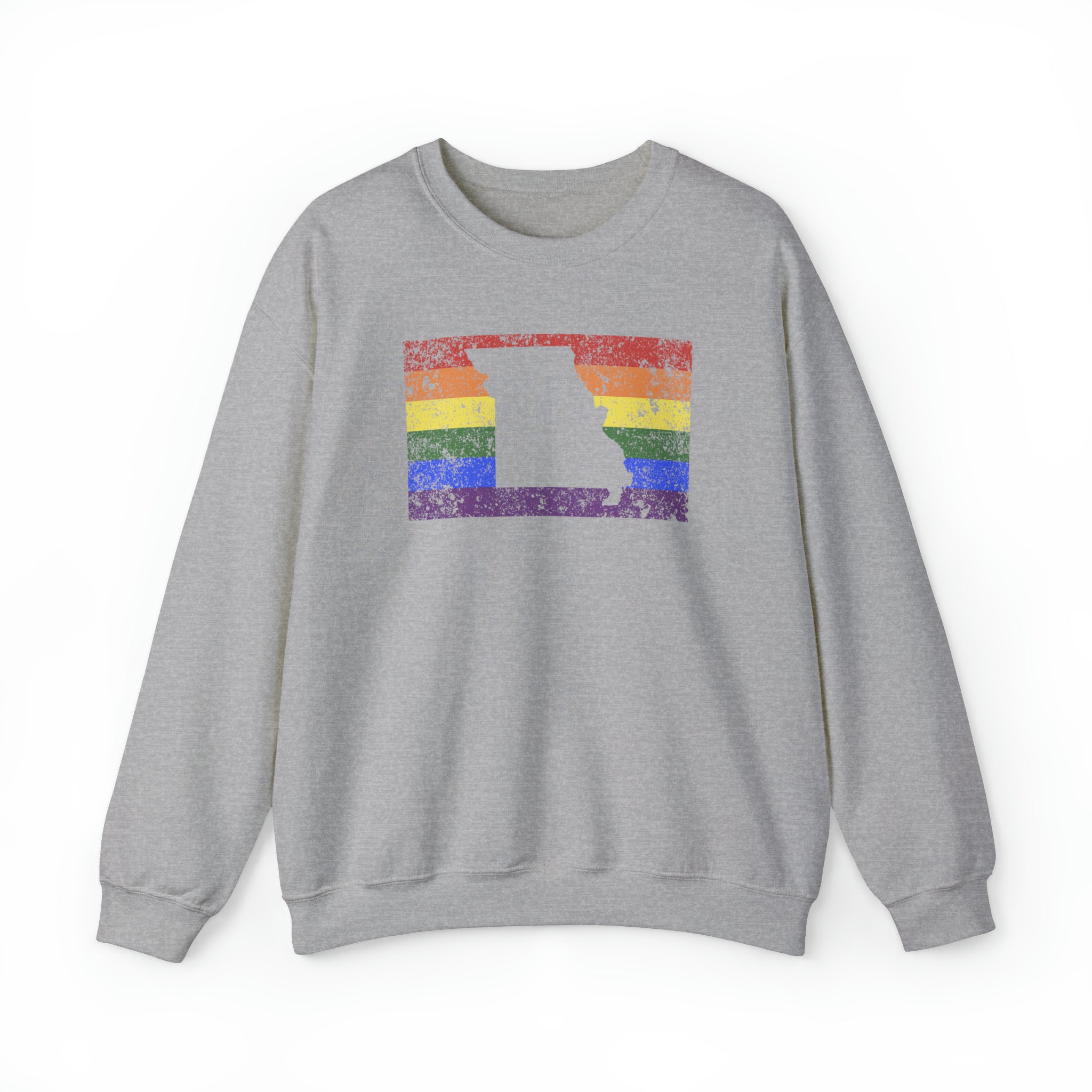 Missouri Pride Flag Sweater: Rainbow LGBTQ+ State Silhouette Distressed Sweatshirt