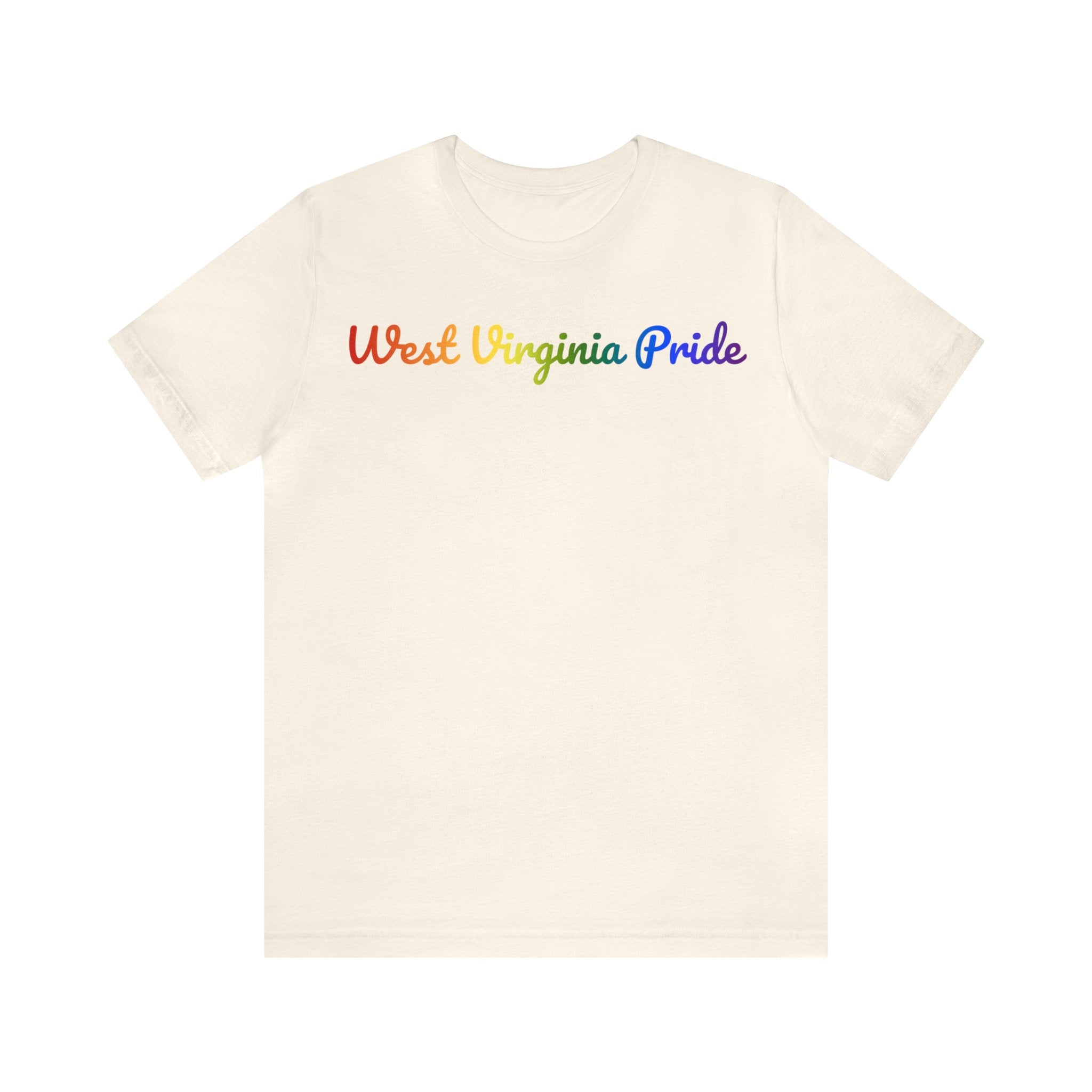 West Virginia Pride T-Shirt: Flowing Cursive Design with LGBTQ+ Gradient