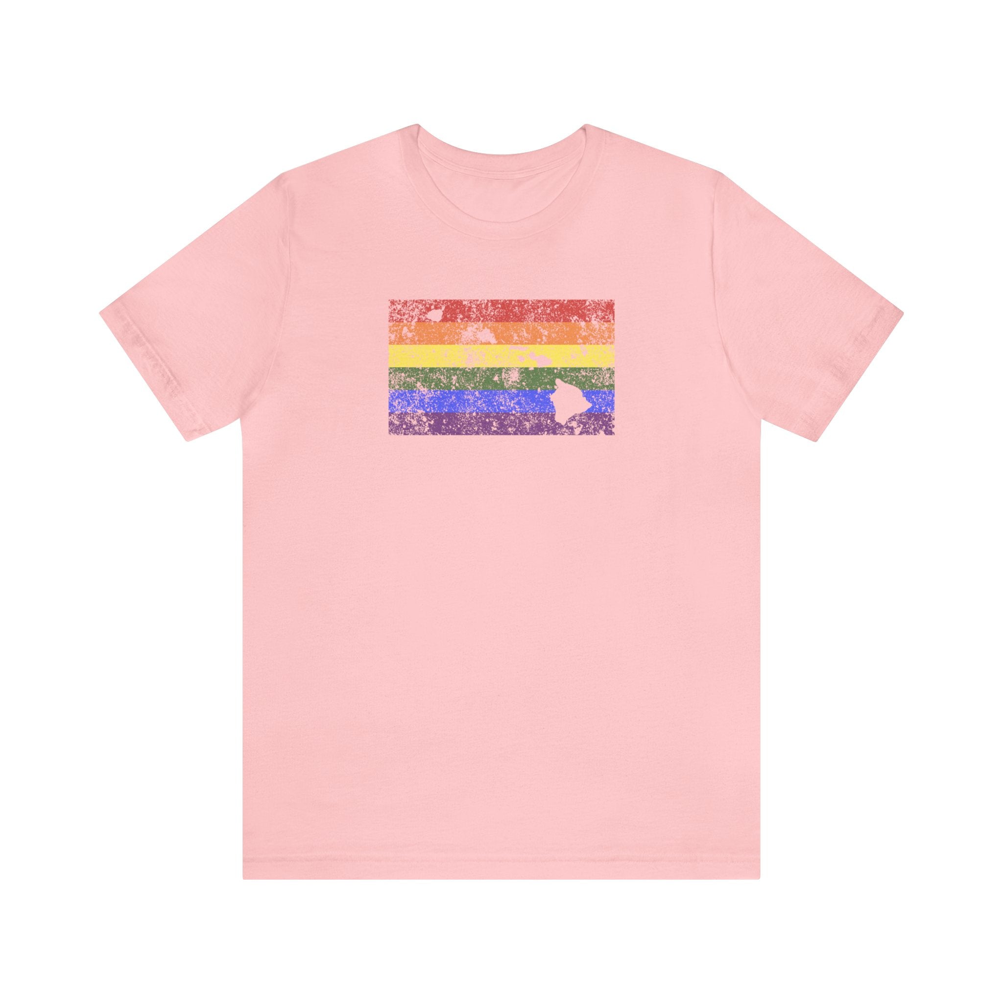 Hawaii Pride Flag Tee: Rainbow LGBTQ+ State Silhouette Distressed Shirt
