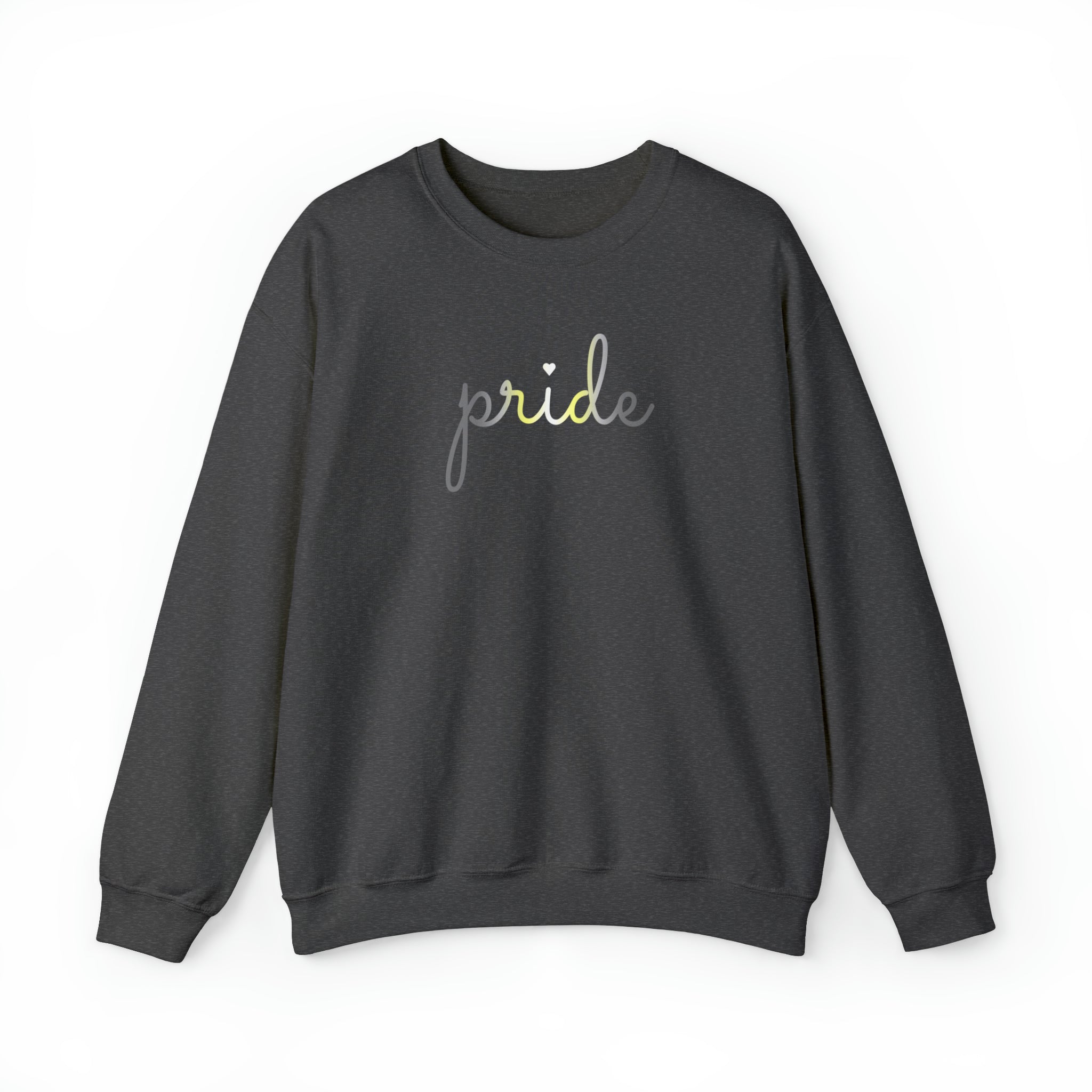 Demigender Pride Sweater: Flowing Cursive 'Pride' in Gradient Hues