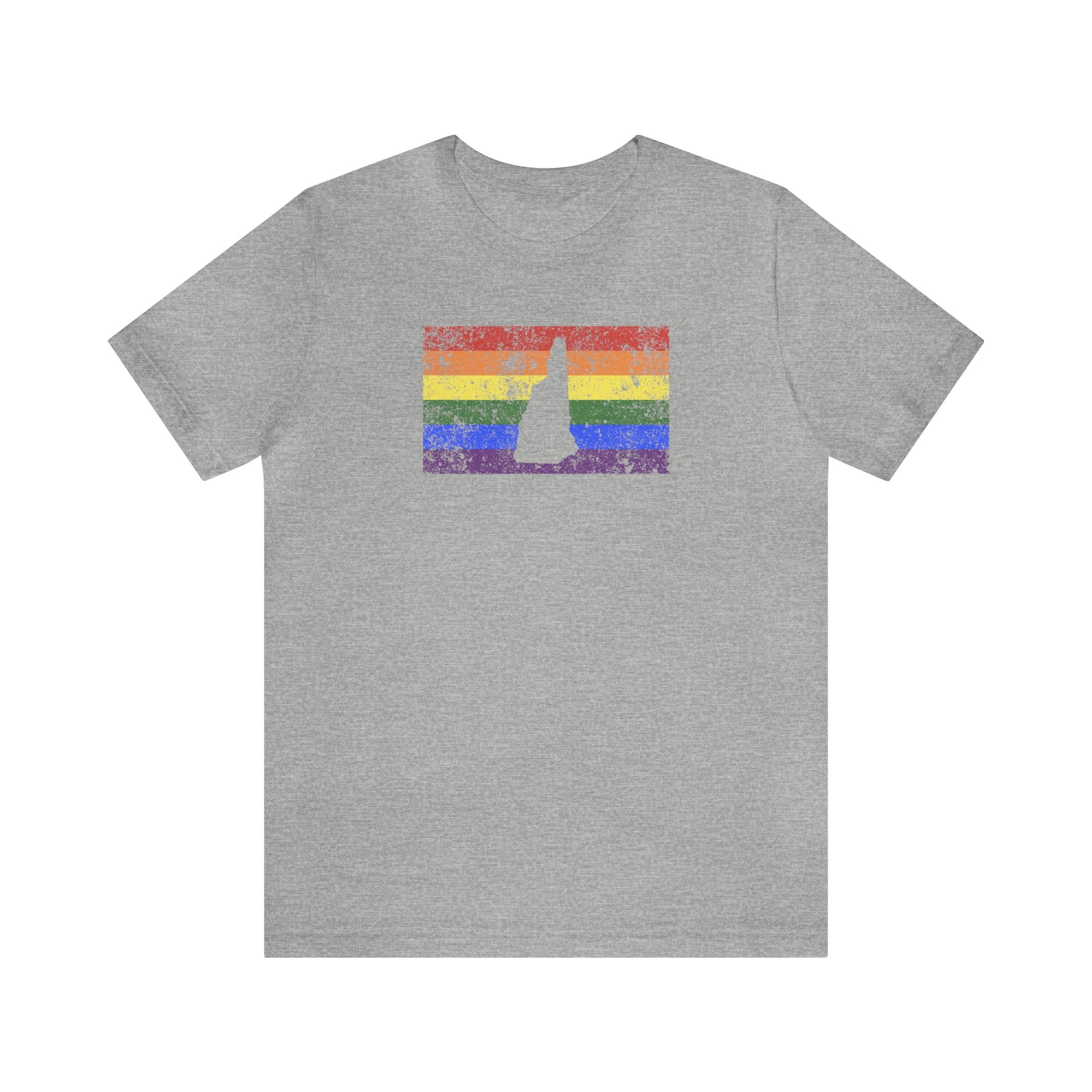 New Hampshire Pride Flag Tee: Rainbow LGBTQ+ State Silhouette Distressed Shirt