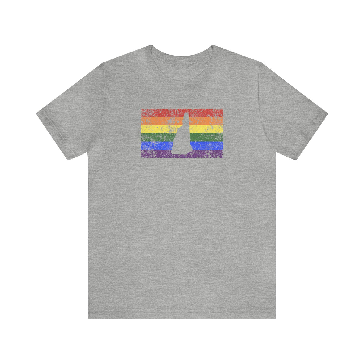 New Hampshire Pride Flag Tee: Rainbow LGBTQ+ State Silhouette Distressed Shirt
