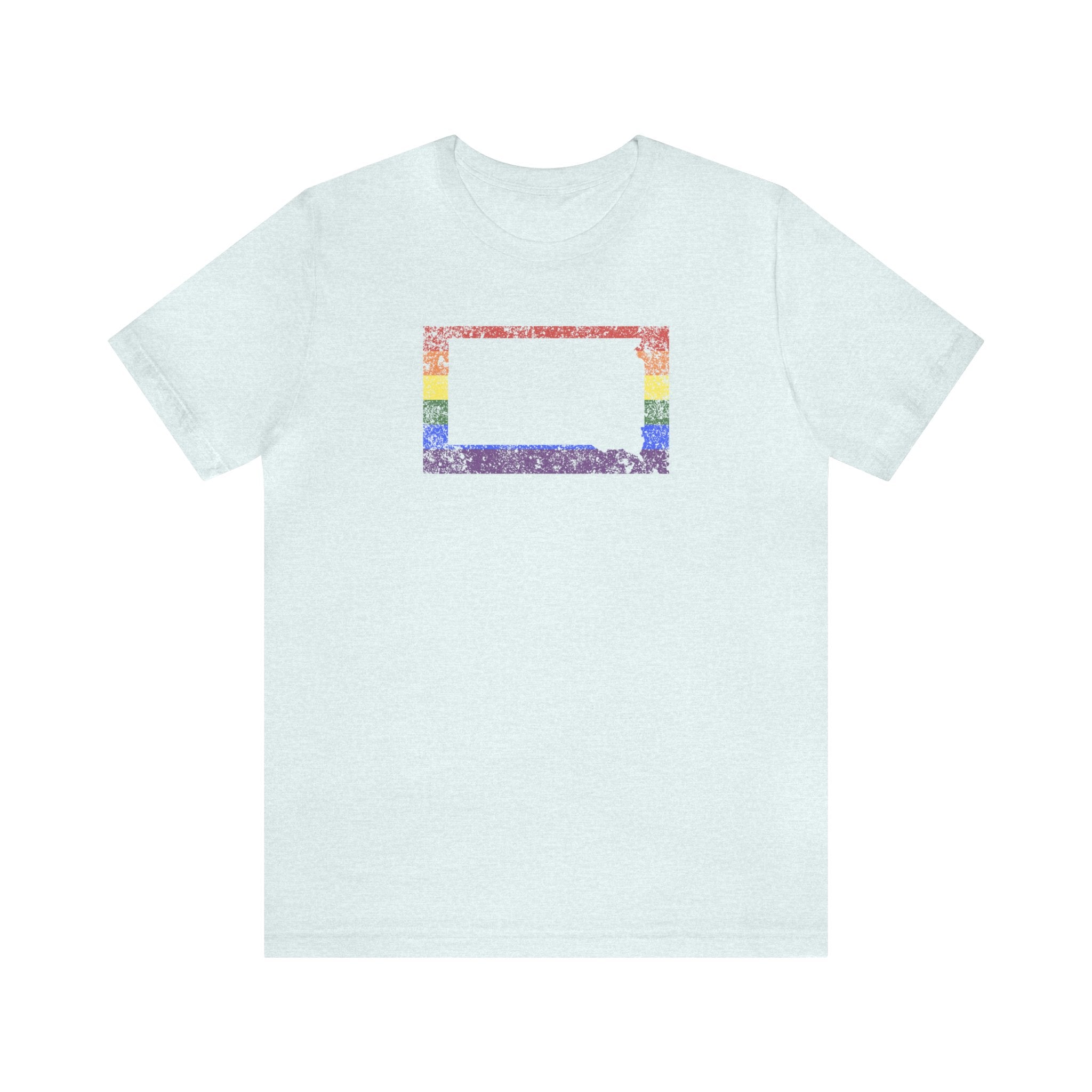South Dakota Pride Flag Tee: Rainbow LGBTQ+ State Silhouette Distressed Shirt