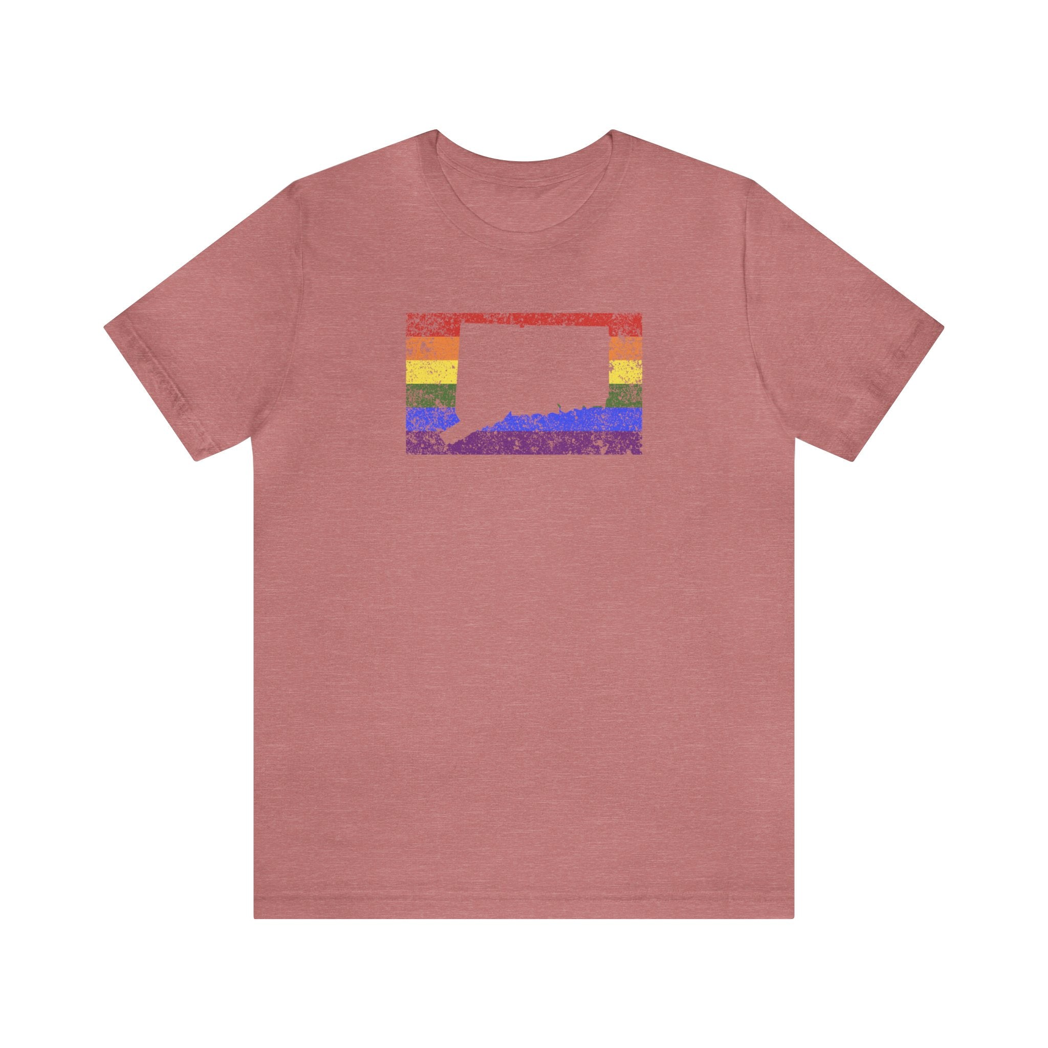 Connecticut Pride Flag Tee: Rainbow LGBTQ+ State Silhouette Distressed Shirt