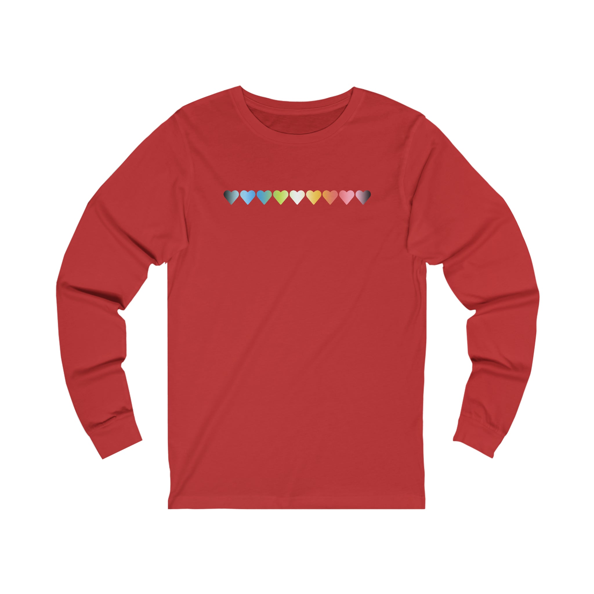 Queer Flag Hearts Long Sleeve Tee: Pride LGBTQ+ Gradient Design