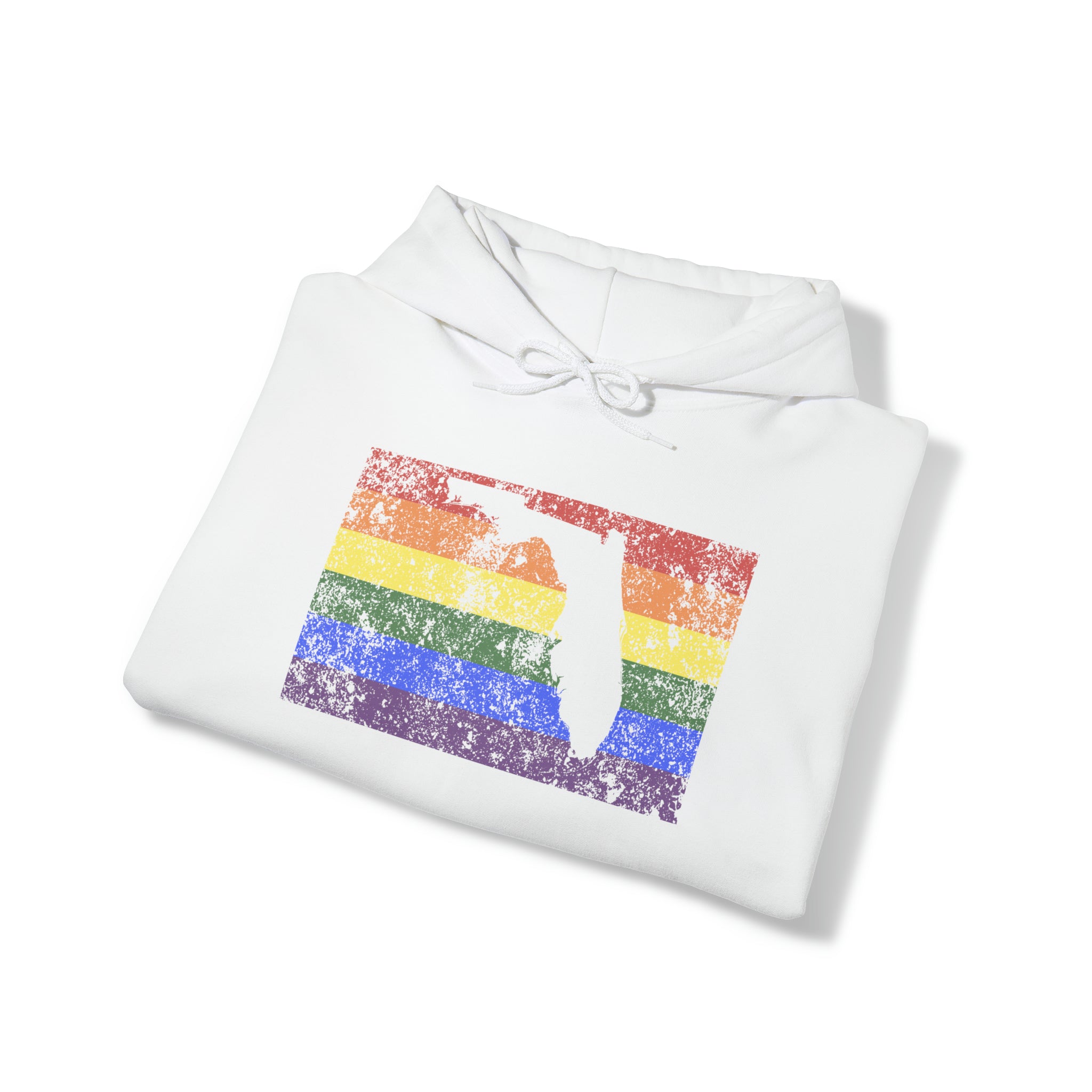 Florida Pride Flag Hoodie: Rainbow LGBTQ+ State Silhouette Distressed Hooded Sweatshirt