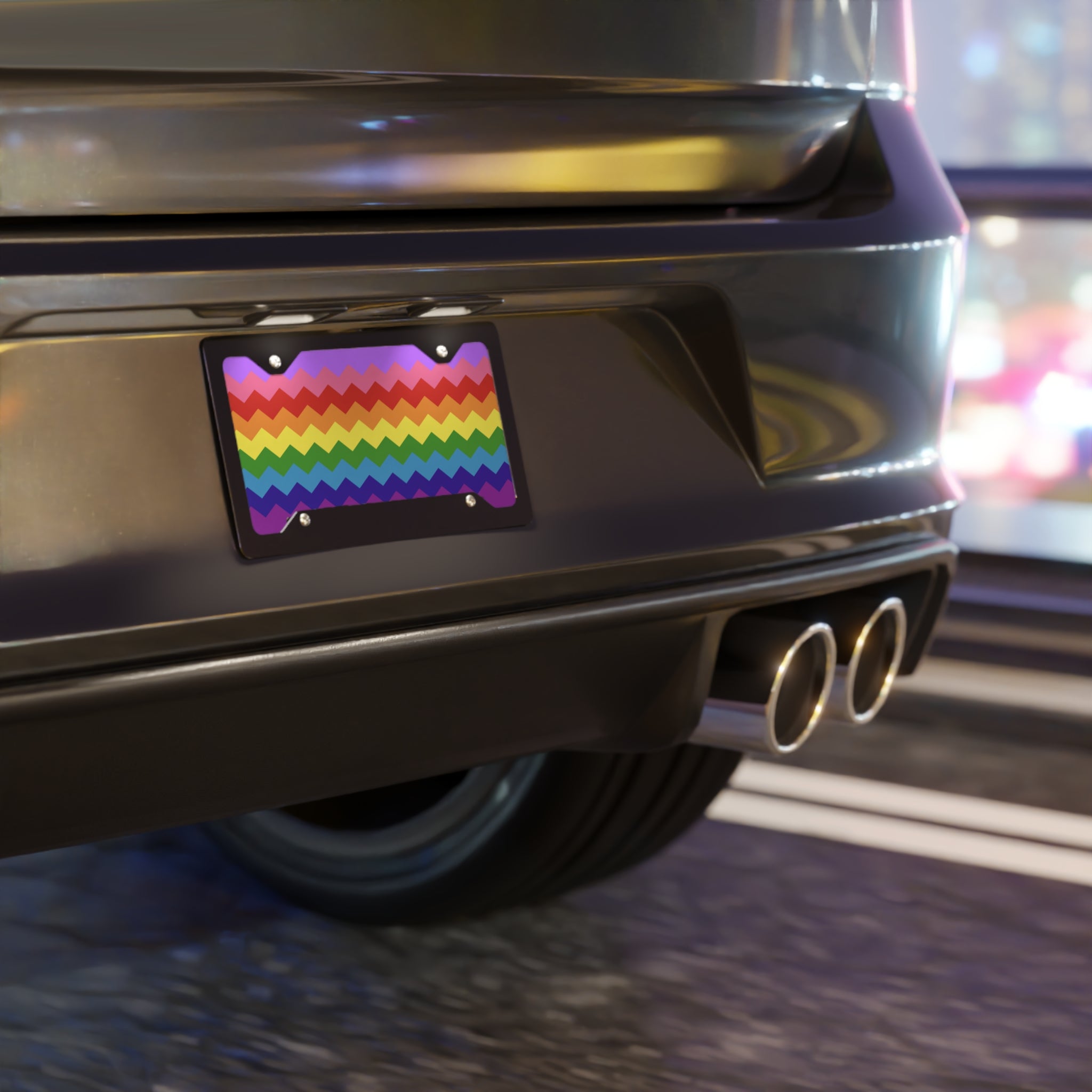 LGBTQ+ Flag Wavey Vanity License Plate: Sharp Design for Cars