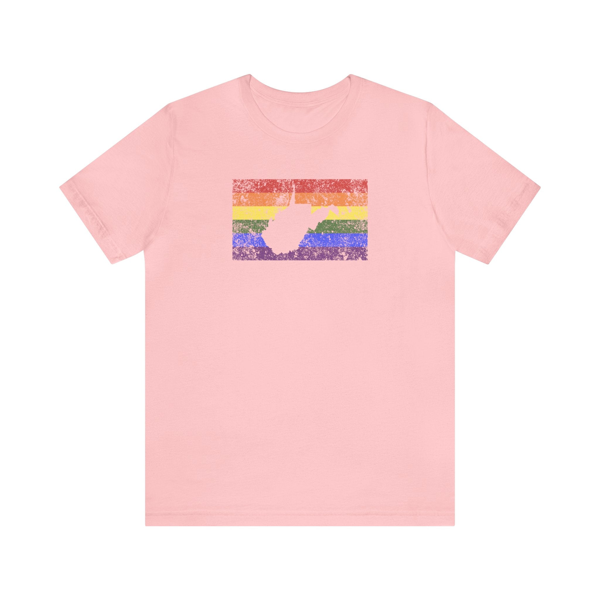West Virginia Pride Flag Tee: Rainbow LGBTQ+ State Silhouette Distressed Shirt