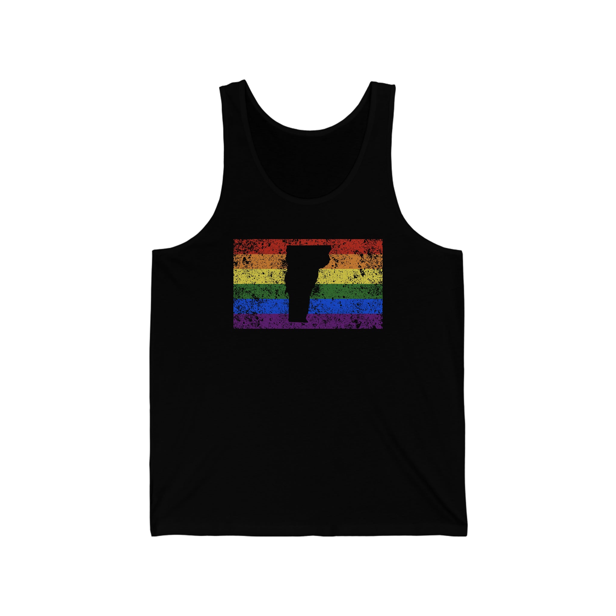 Vermont Pride Flag Tank: Rainbow LGBTQ+ State Silhouette Distressed Tank-Top