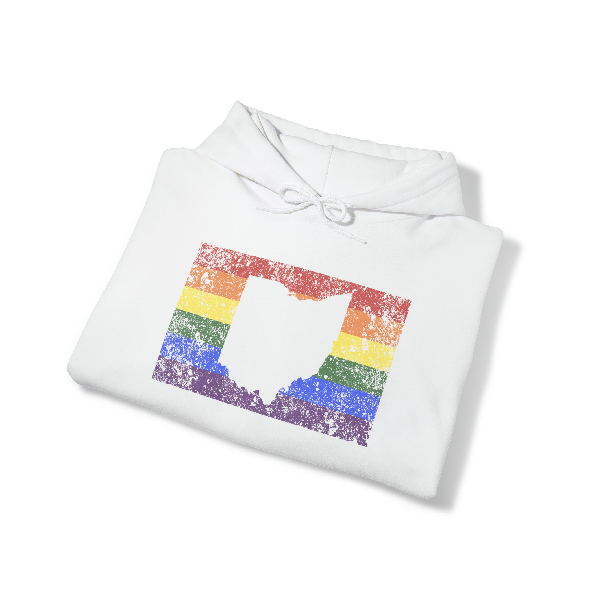 Ohio Pride Flag Hoodie: Rainbow LGBTQ+ State Silhouette Distressed Hooded Sweatshirt