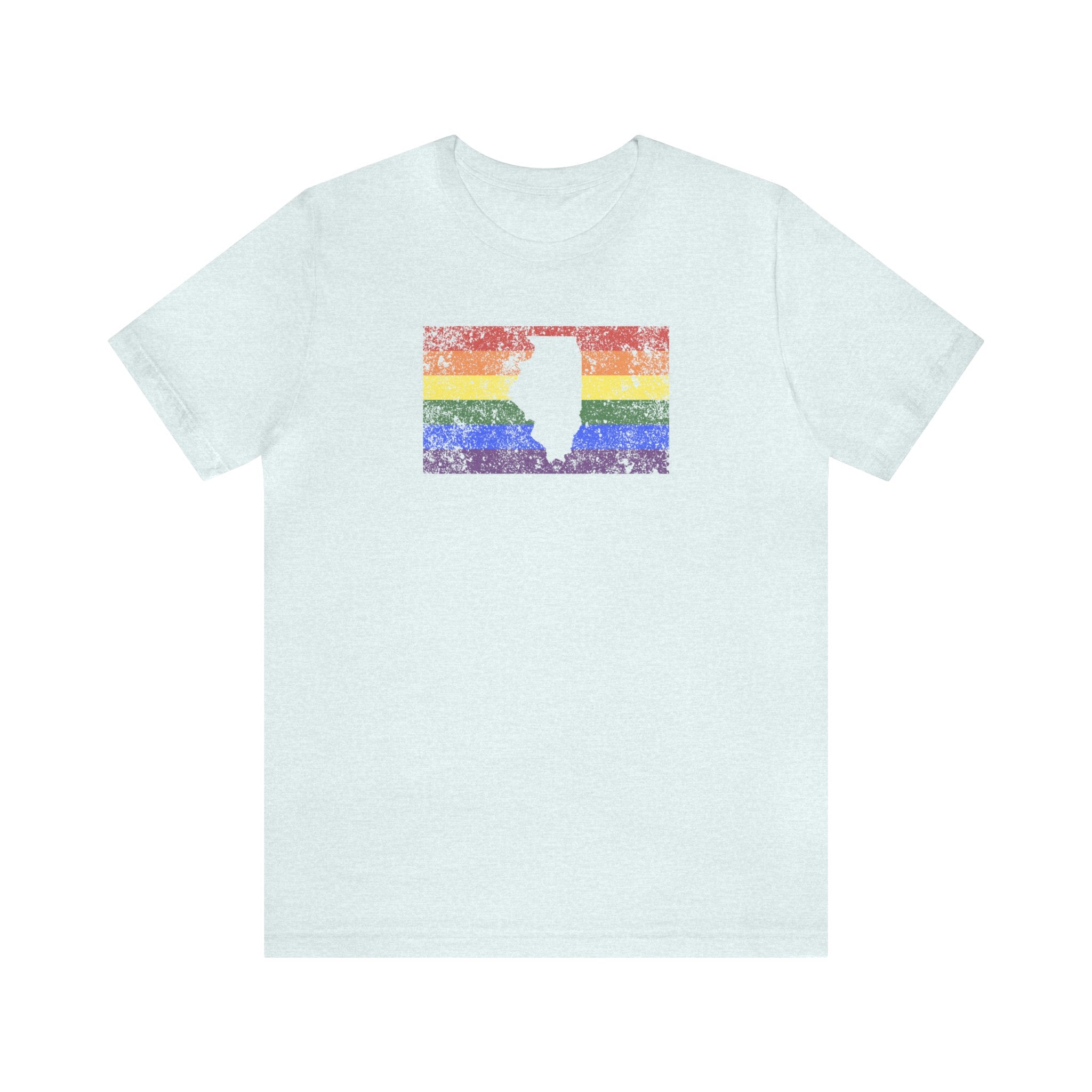 Illinois Pride Flag Tee: Rainbow LGBTQ+ State Silhouette Distressed Shirt