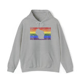 Wisconsin Pride Flag Hoodie: Rainbow LGBTQ+ State Silhouette Distressed Hooded Sweatshirt