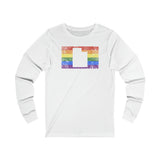 Utah Pride Flag Long Sleeve Tee: Rainbow LGBTQ+ State Silhouette Distressed Long Sleeve T-Shirt