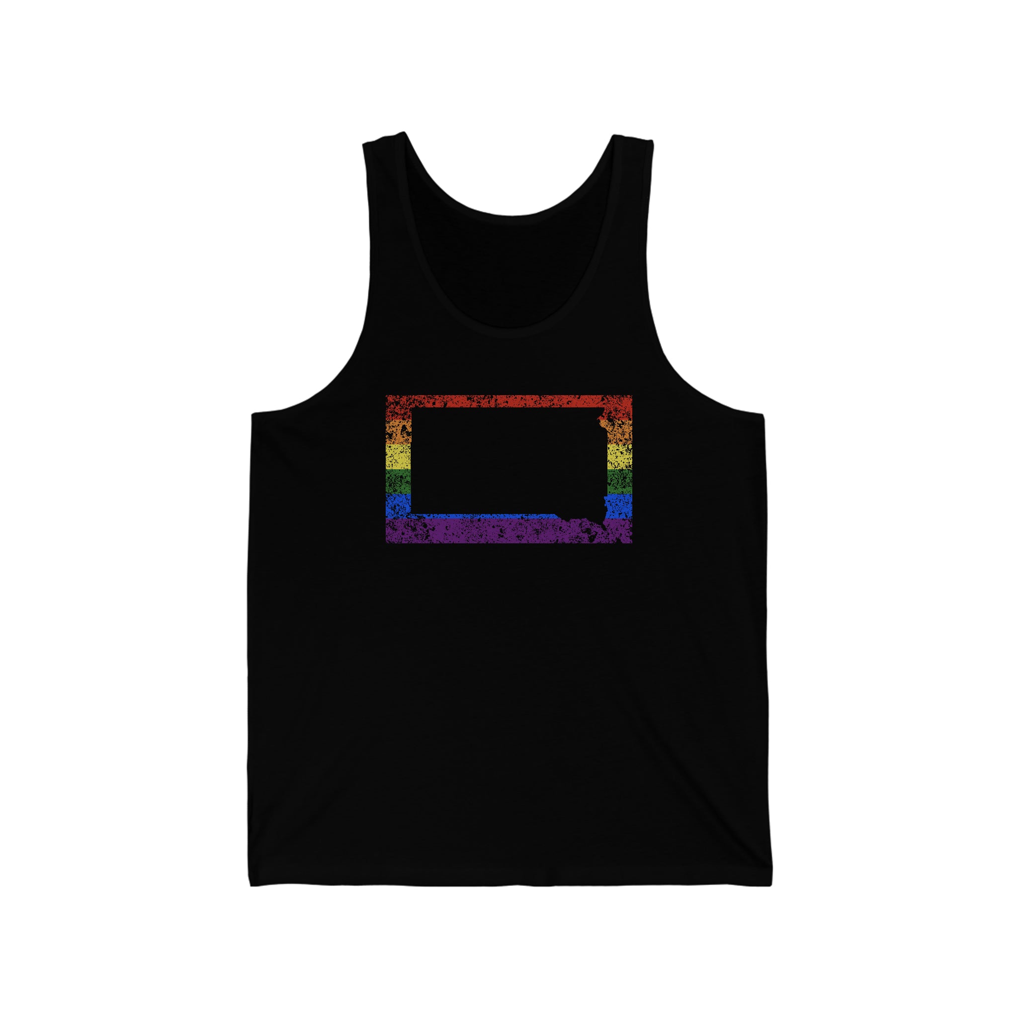 South Dakota Pride Flag Tank: Rainbow LGBTQ+ State Silhouette Distressed Tank-Top