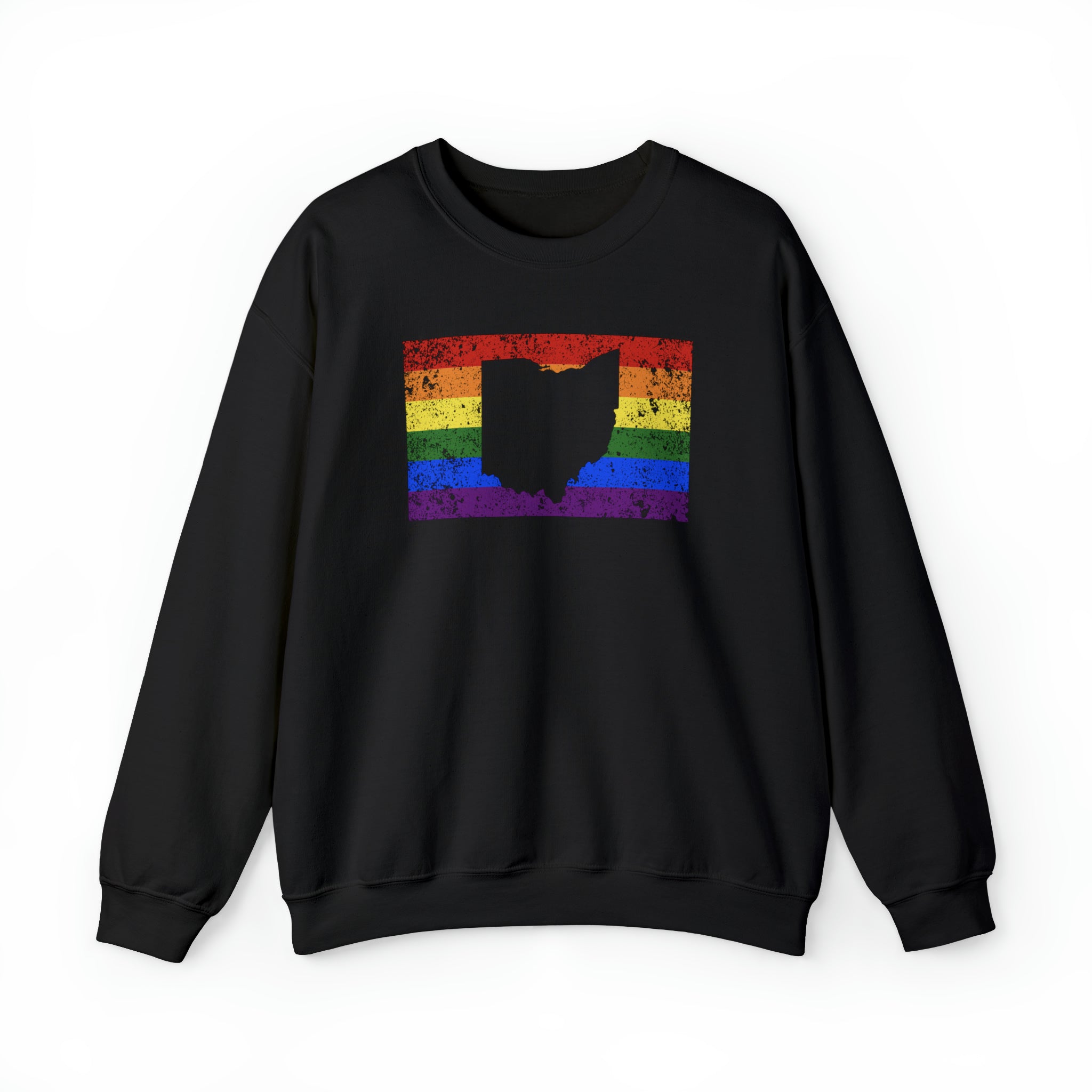 Ohio Pride Flag Sweater: Rainbow LGBTQ+ State Silhouette Distressed Sweatshirt