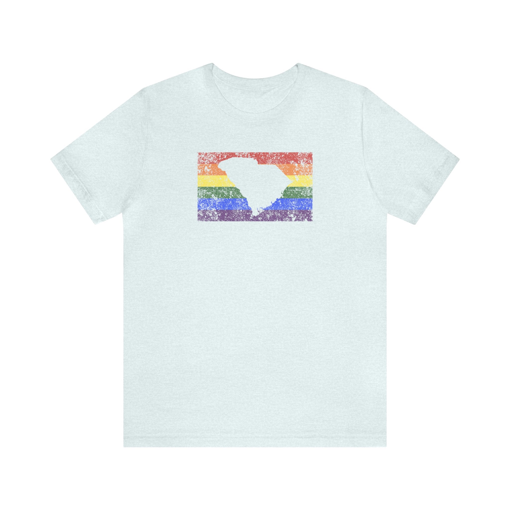 South Carolina Pride Flag Tee: Rainbow LGBTQ+ State Silhouette Distressed Shirt
