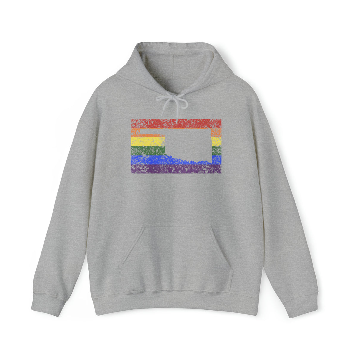 Oklahoma Pride Flag Hoodie: Rainbow LGBTQ+ State Silhouette Distressed Hooded Sweatshirt