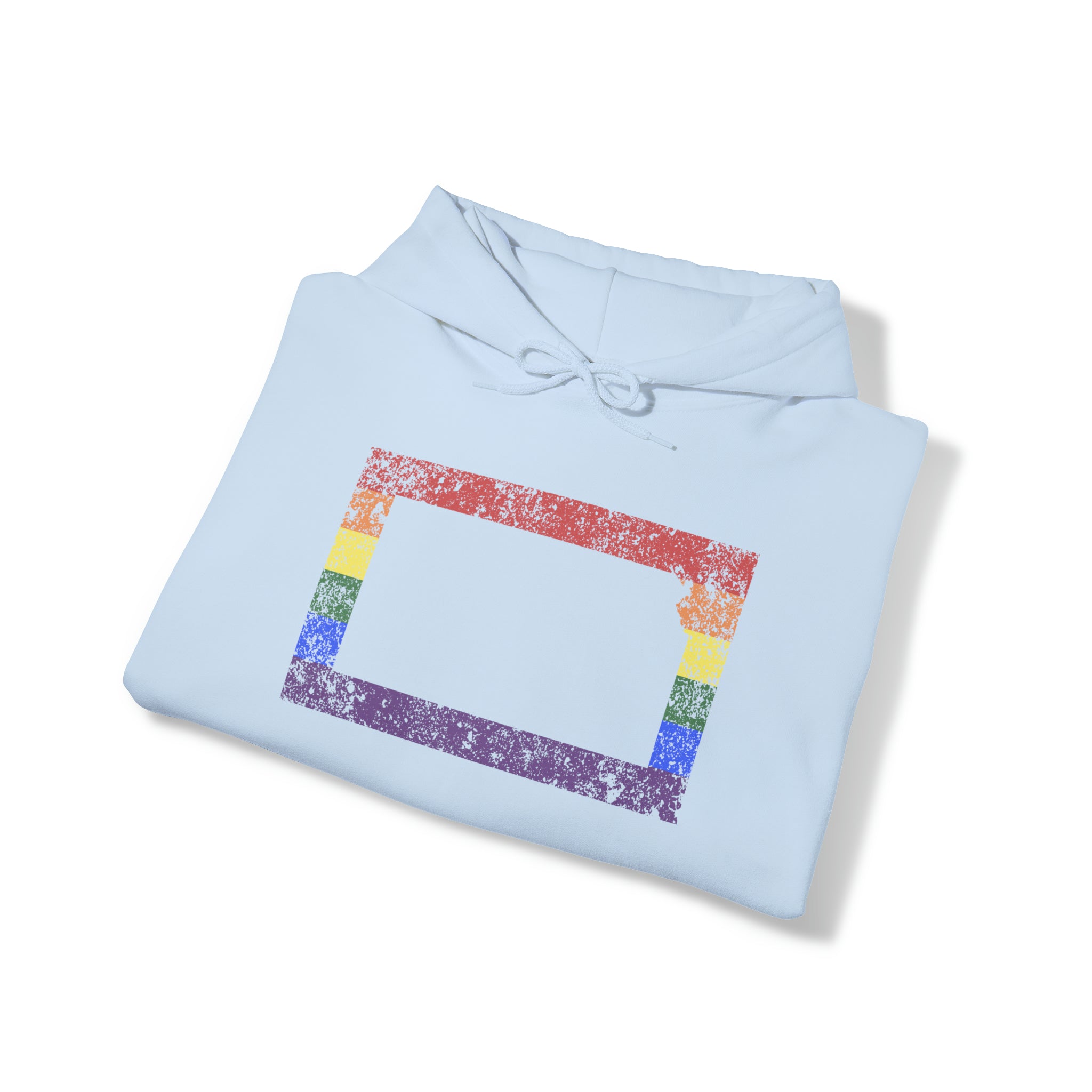 Kansas Pride Flag Hoodie: Rainbow LGBTQ+ State Silhouette Distressed Hooded Sweatshirt
