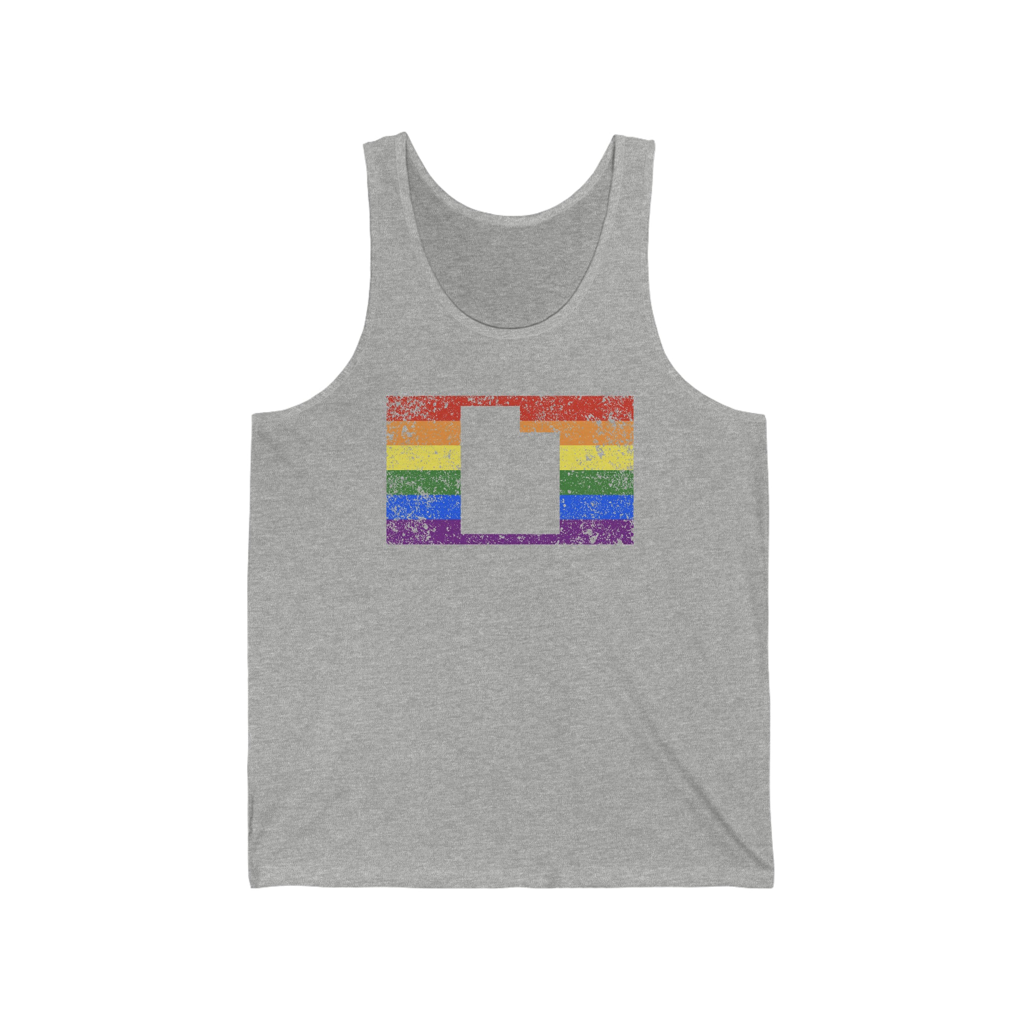 Utah Pride Flag Tank: Rainbow LGBTQ+ State Silhouette Distressed Tank-Top