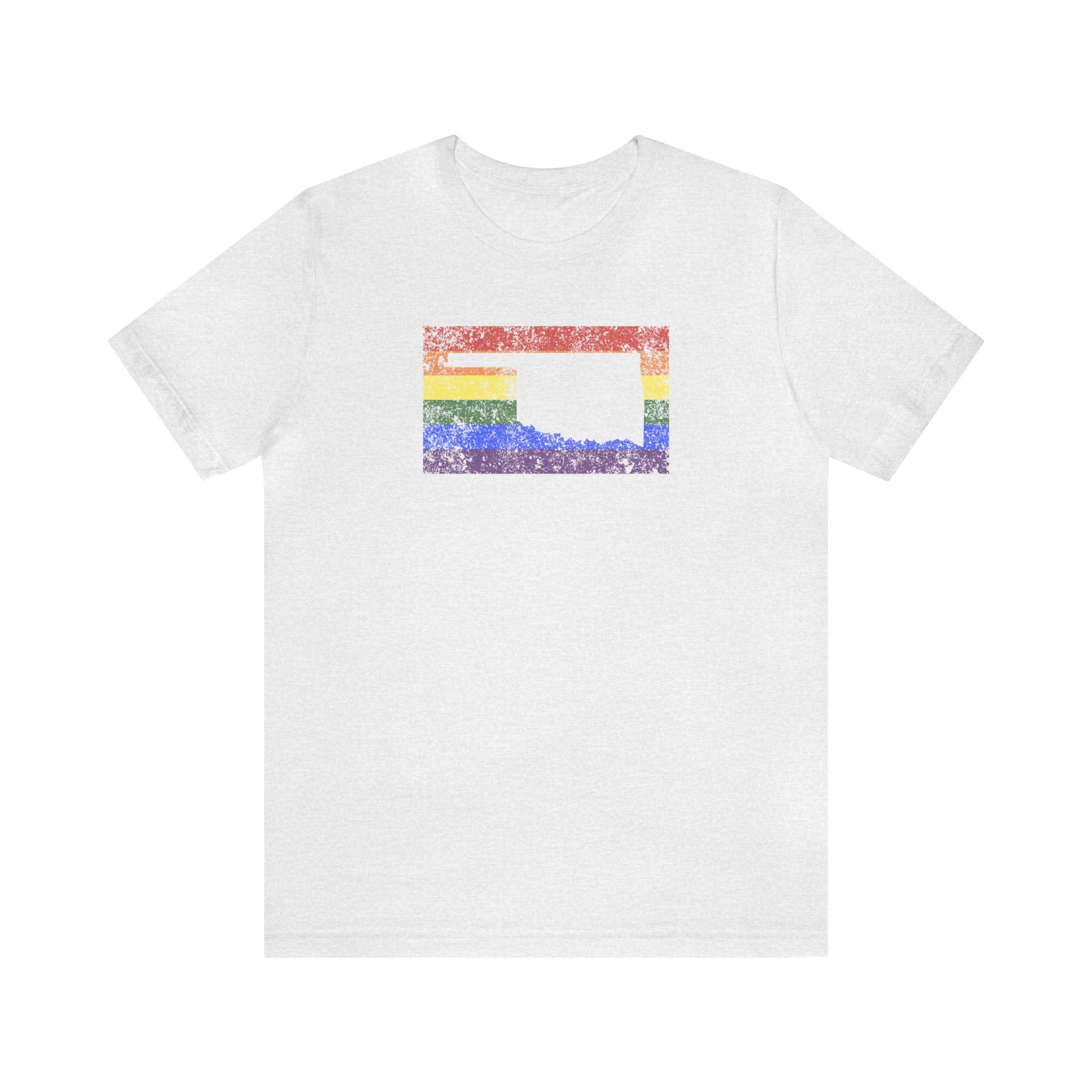 Oklahoma Pride Flag Tee: Rainbow LGBTQ+ State Silhouette Distressed Shirt