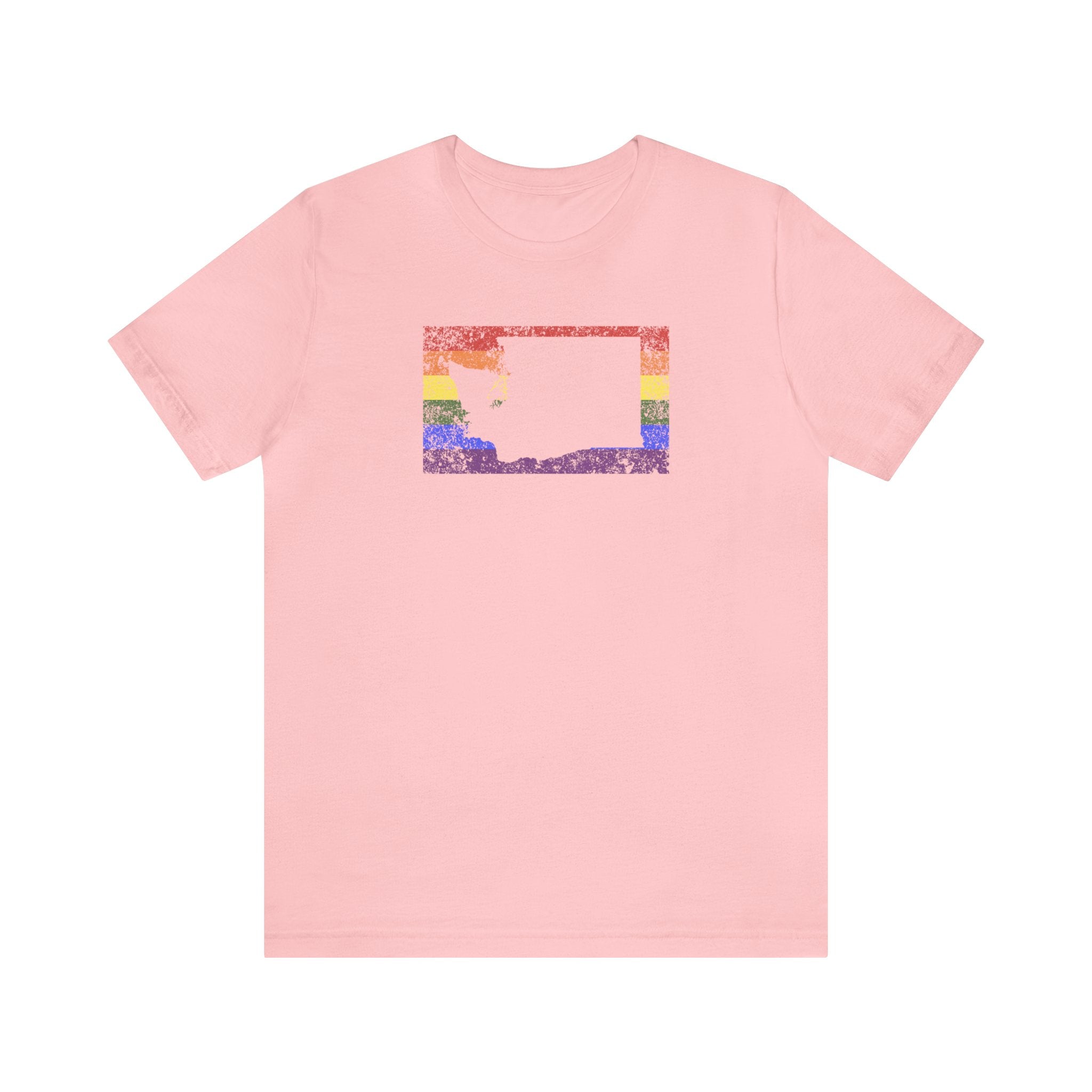 Washington Pride Flag Tee: Rainbow LGBTQ+ State Silhouette Distressed Shirt