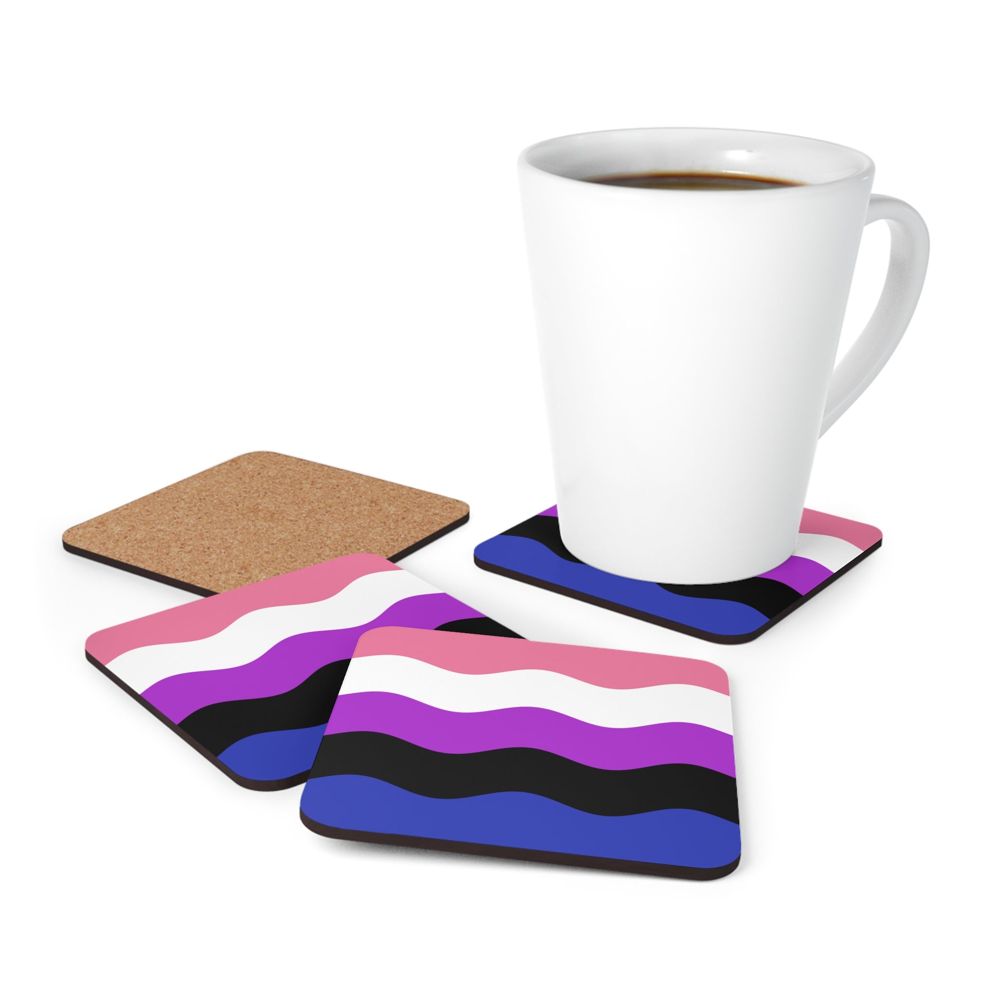 Genderfluid Flag Coaster Set: 4 Corkwood Ripple Drink Coasters