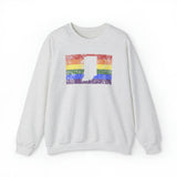 Indiana Pride Flag Sweater: Rainbow LGBTQ+ State Silhouette Distressed Sweatshirt