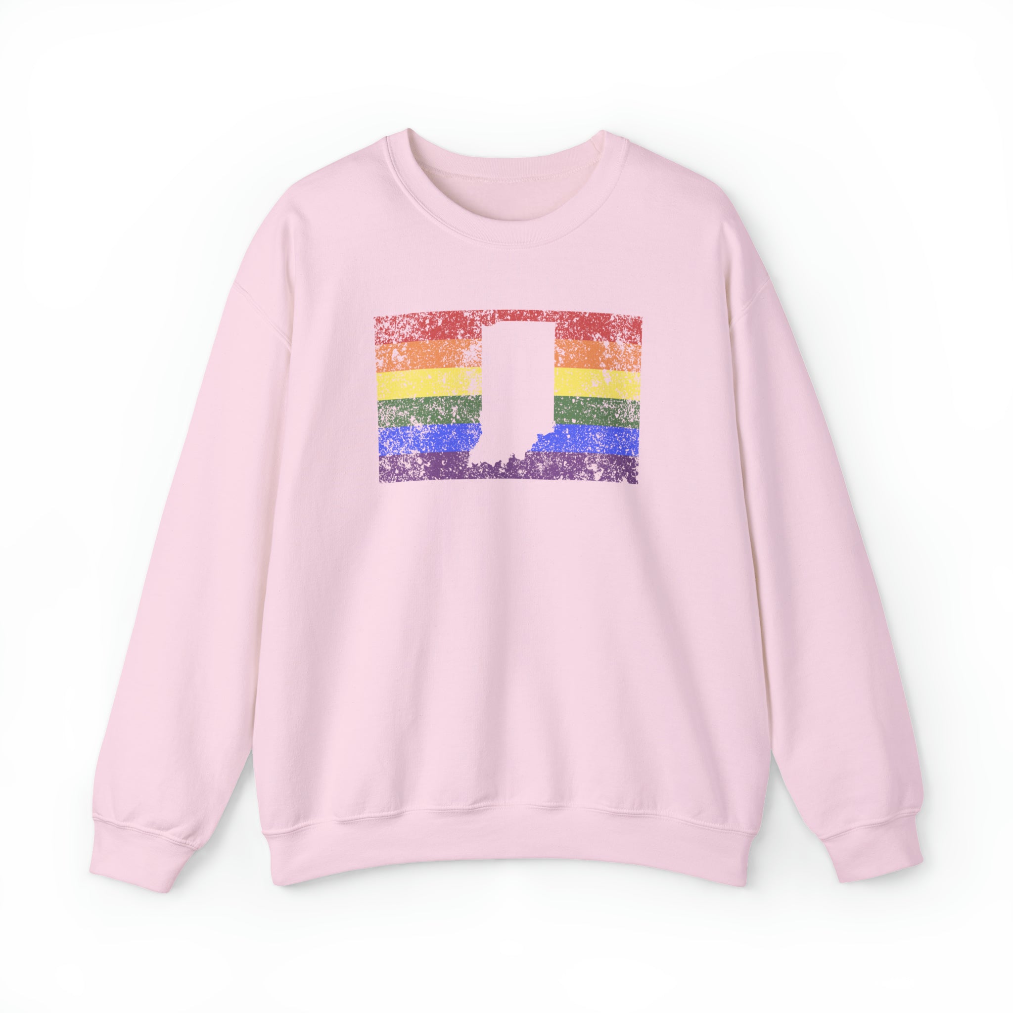 Indiana Pride Flag Sweater: Rainbow LGBTQ+ State Silhouette Distressed Sweatshirt